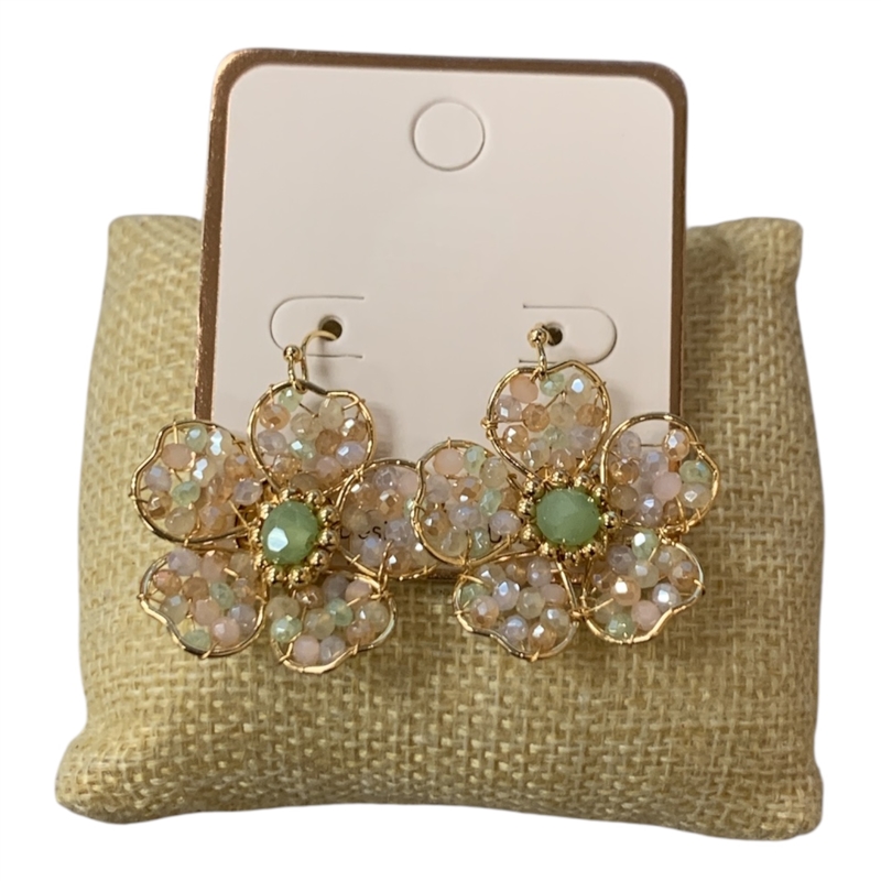 AE6001 LIGHT MULTI CRYSTAL BEADED FLOWER EARRINGS