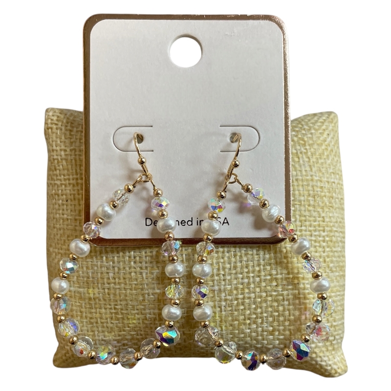 AE6043 CRYSTAL & PEARL BEADED TEARDROP EARRINGS