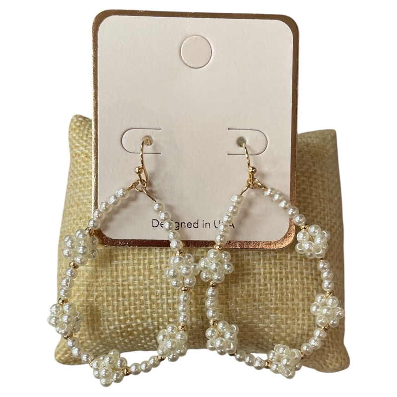 AE6152 FLOWER PEARL BEADED TEARDROP EARRINGS