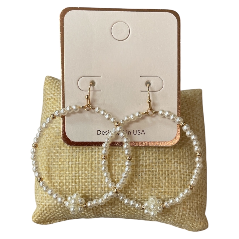 AE6153 GOLD FLOWER PEARL BEADED ROUND EARRINGS