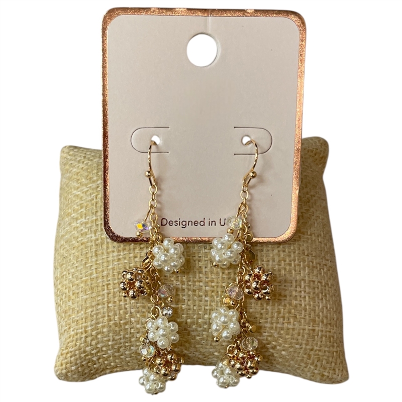 AE6154 PEARL MULTI BEADED CLUSTER DROP EARRINGS