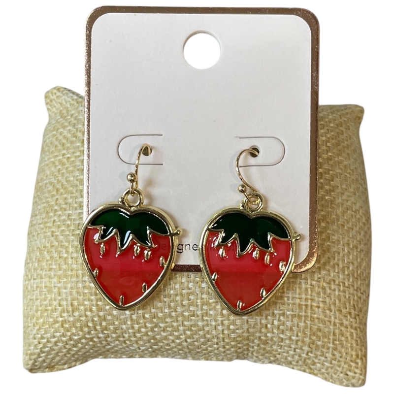 AE6184 ACRYLIC STRAWBERRY GOLD POST EARRINGS