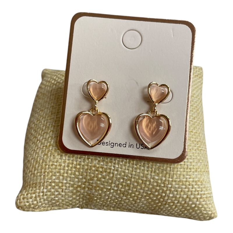 AE6211P  PINK  DOUBLE HEART EARRINGS