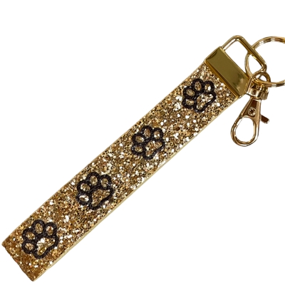 AK4002GB  PAW GOLD & BLACK  WRISTLET KEYCHAIN