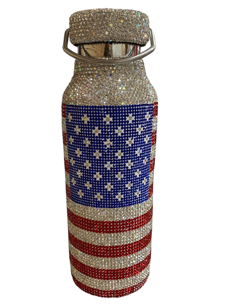 AME24  AMERICAN FLAG RHINESTONES GYM BOTTLE
