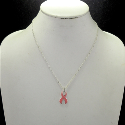 AN1571 SMALL PINK RIBBON SILVER NECKLACE