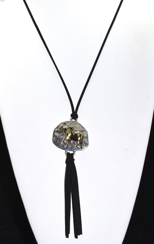 AN1918 Stone Elephant Tassel Necklace