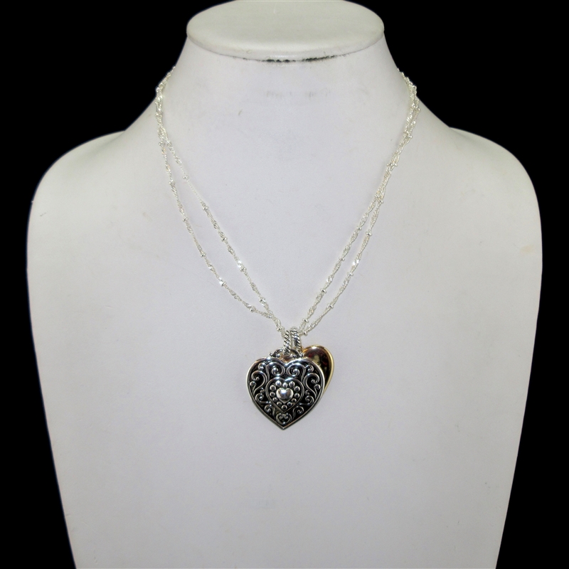 AN2712 ANTIQUE TWO TONE LOVE DOUBLE HEART NECKLACE