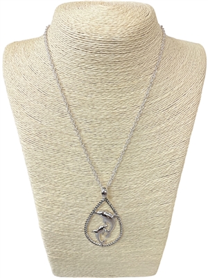 AN2744-AS TEARDROP  DOLPHIN IN CENTER NECKLACE