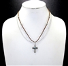 AN2765 BROWN SUEDE SILVER CROSS SHORT NECKLACE