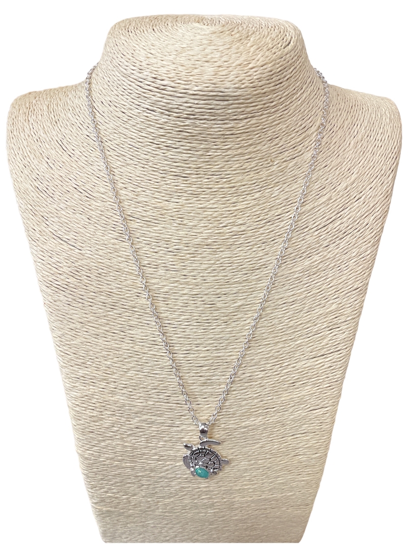 AN2979 18''  TURTLE SILVER CHAIN NECKLACE