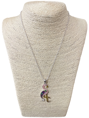 AN3033  18'' MULTI COLOR FLAMINGO SILVER CHAIN NECKLACE