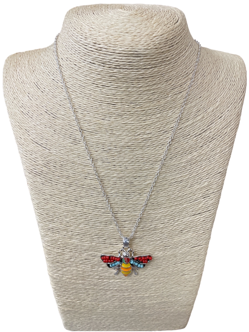 AN3095 18'' MULTI COLOR BUMBLE BEE  SILVER CHAIN NECKLACE