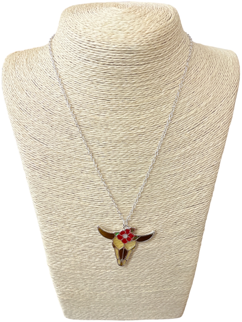 AN3123  18'' MULTI COLOR COW HEAD SILVER CHAIN NECKLACE