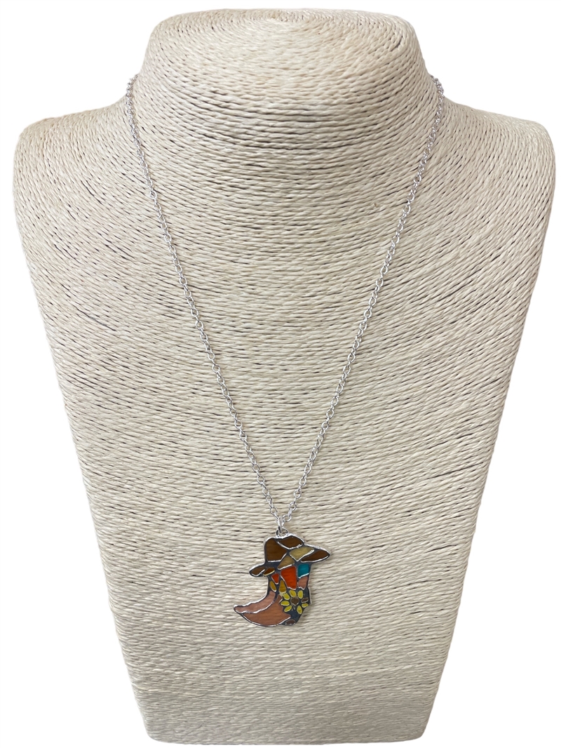 AN3126  18'' MULTI COLOR BOOT SILVER CHAIN NECKLACE