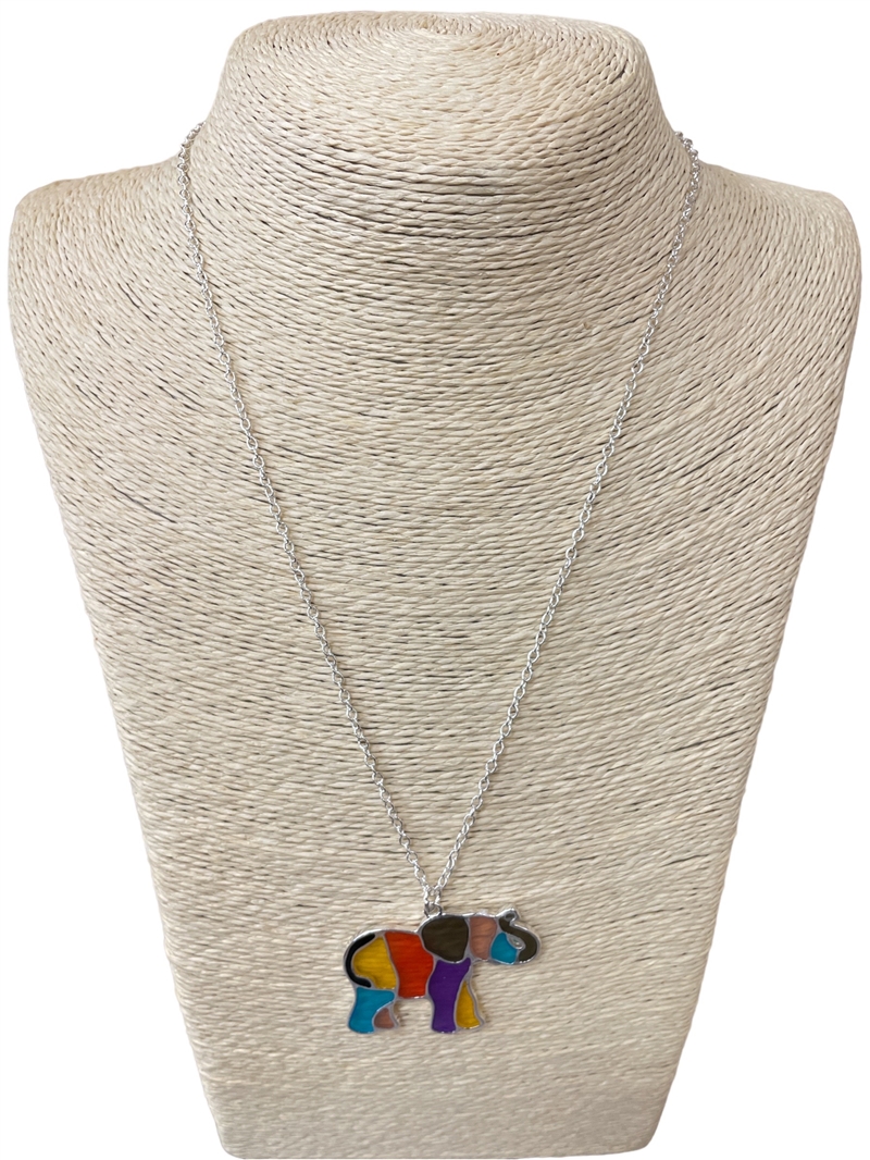 AN3131 18'' MULTI COLOR ELEPHANT SILVER CHAIN NECKLACE