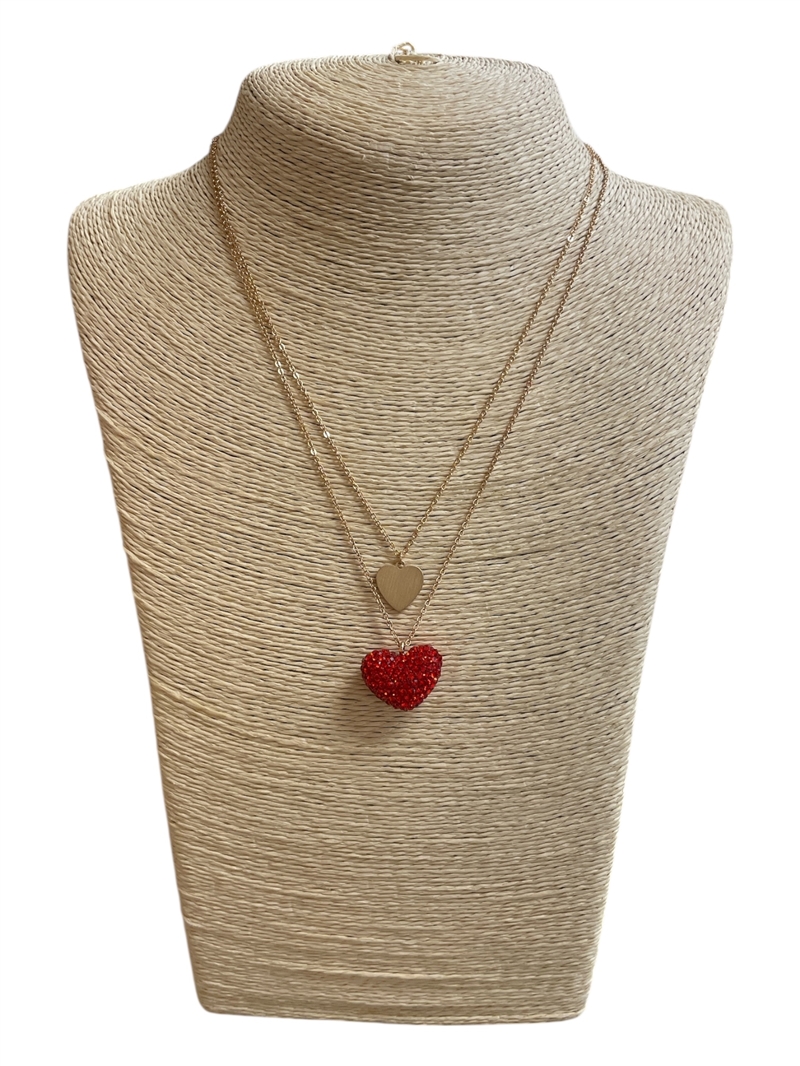 AN4107   RED RHINESTONE HEART NECKLACE