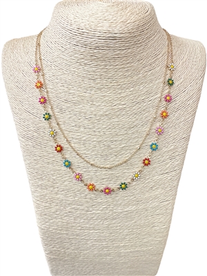 AN4208 FLORAL DOUBLE CHAIN SHORT NECKLACE