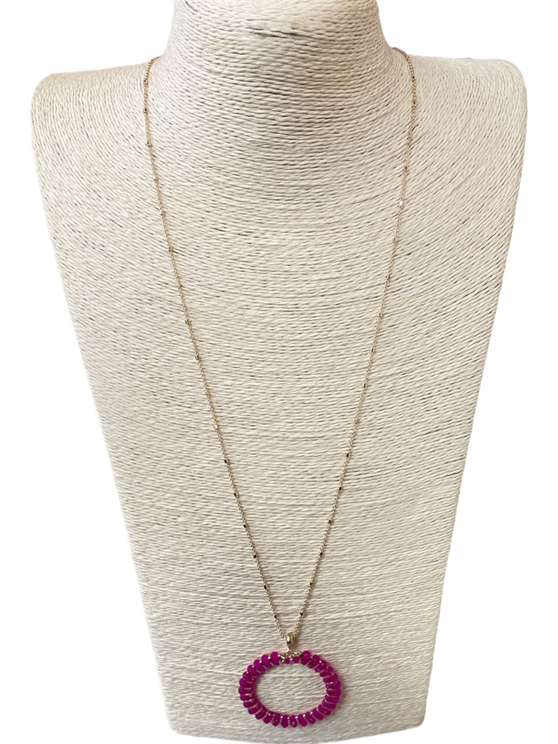 AN4267  CRYSTAL BEADED CIRCLE LONG CHAIN NECKLACE
