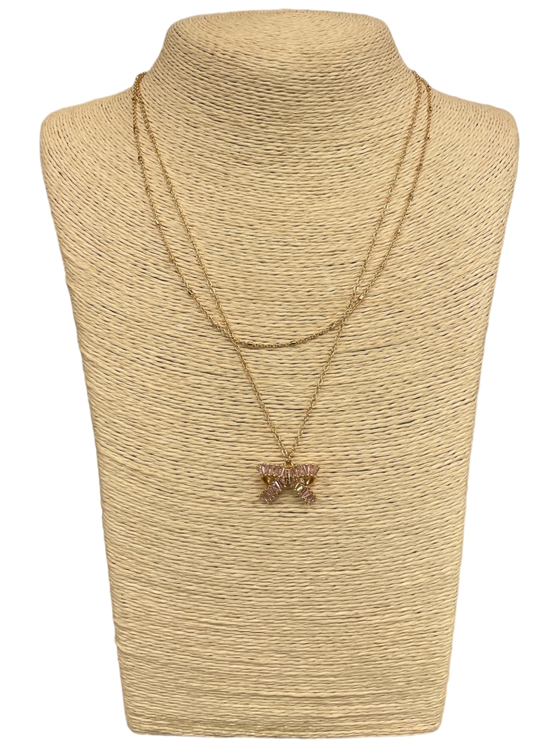 AN4327 BAGUETTE BOW DOUBLE NECKLACE