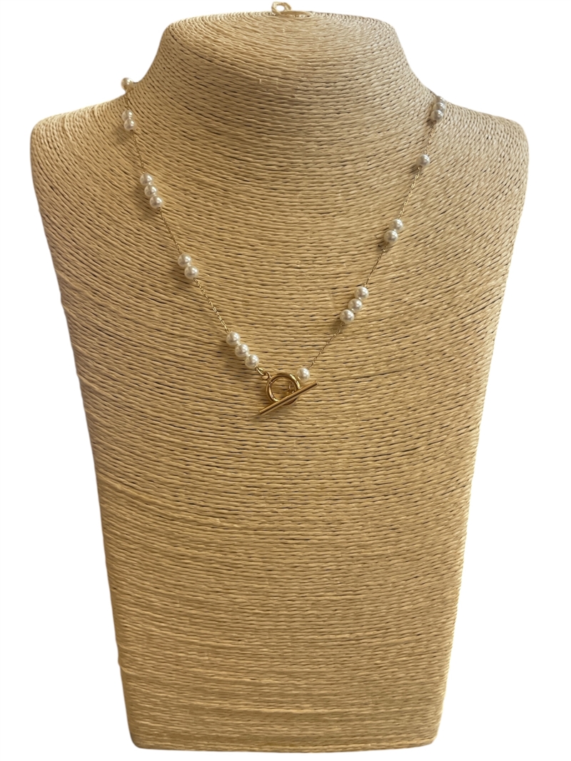 AN4355 DEINTY GOLD PEARL BEADED SHORT NECKLACE