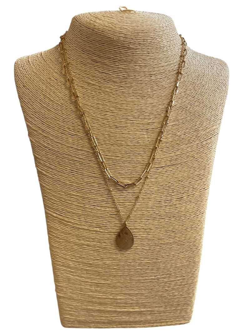 AN4491 HAMMERED TEARDROP THIN LAYERED NECKLACE