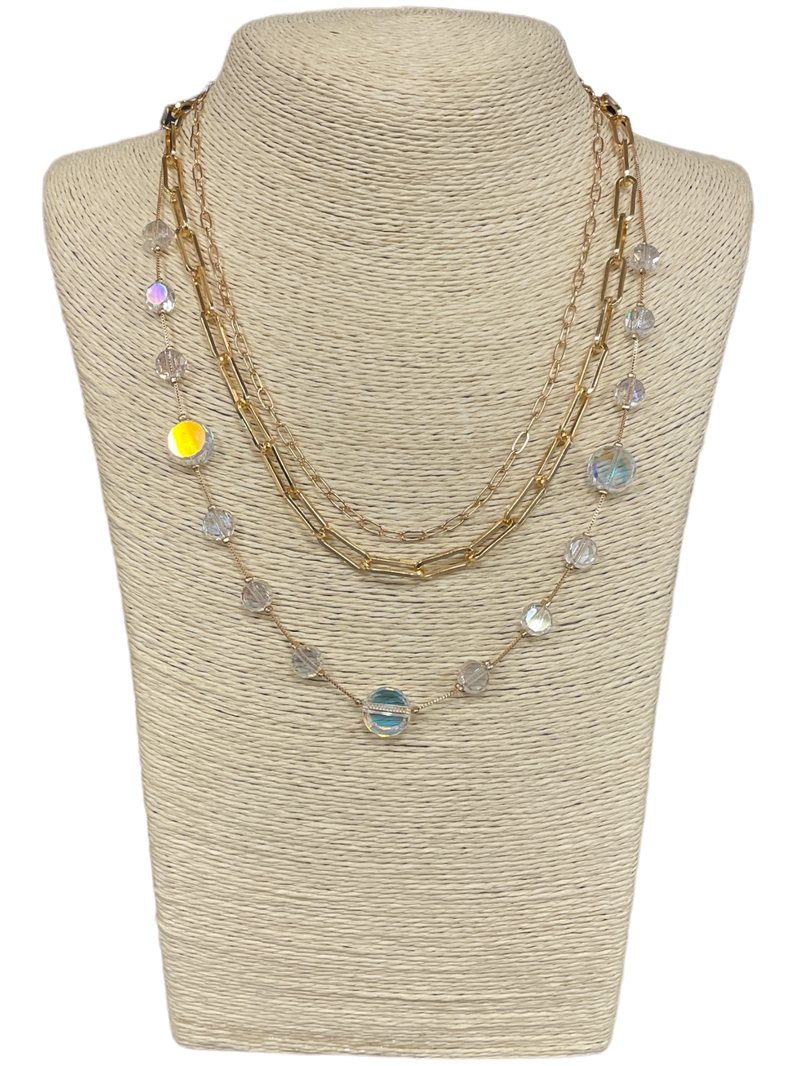 AN4829 CHAIN & CRYSTAL MULTI LAYERED SHORT NECKLACE