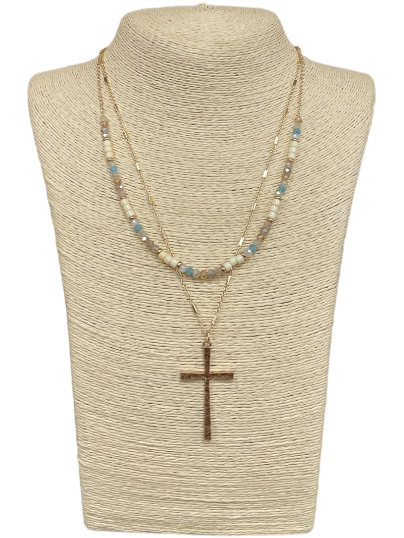 AN4880  GOLD CROSS DOUBLE NECKLACE