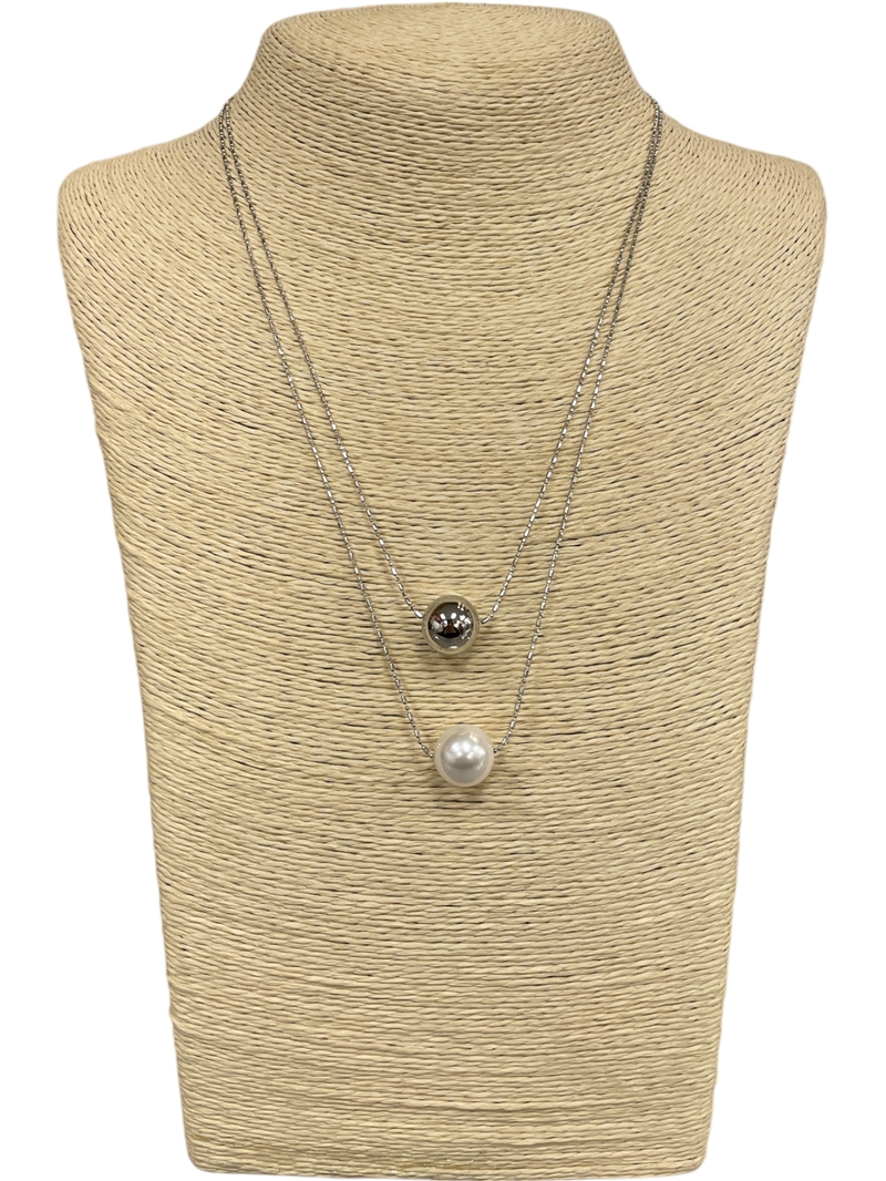 AN4919 PEARL & BALL DOUBLE SHORT NECKLACE