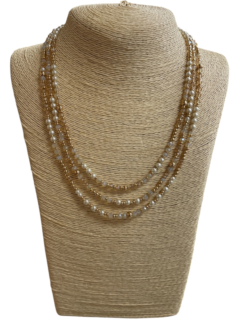 AN5509 CRYSTAL & PEARL BEADED SHORT NECKLACE