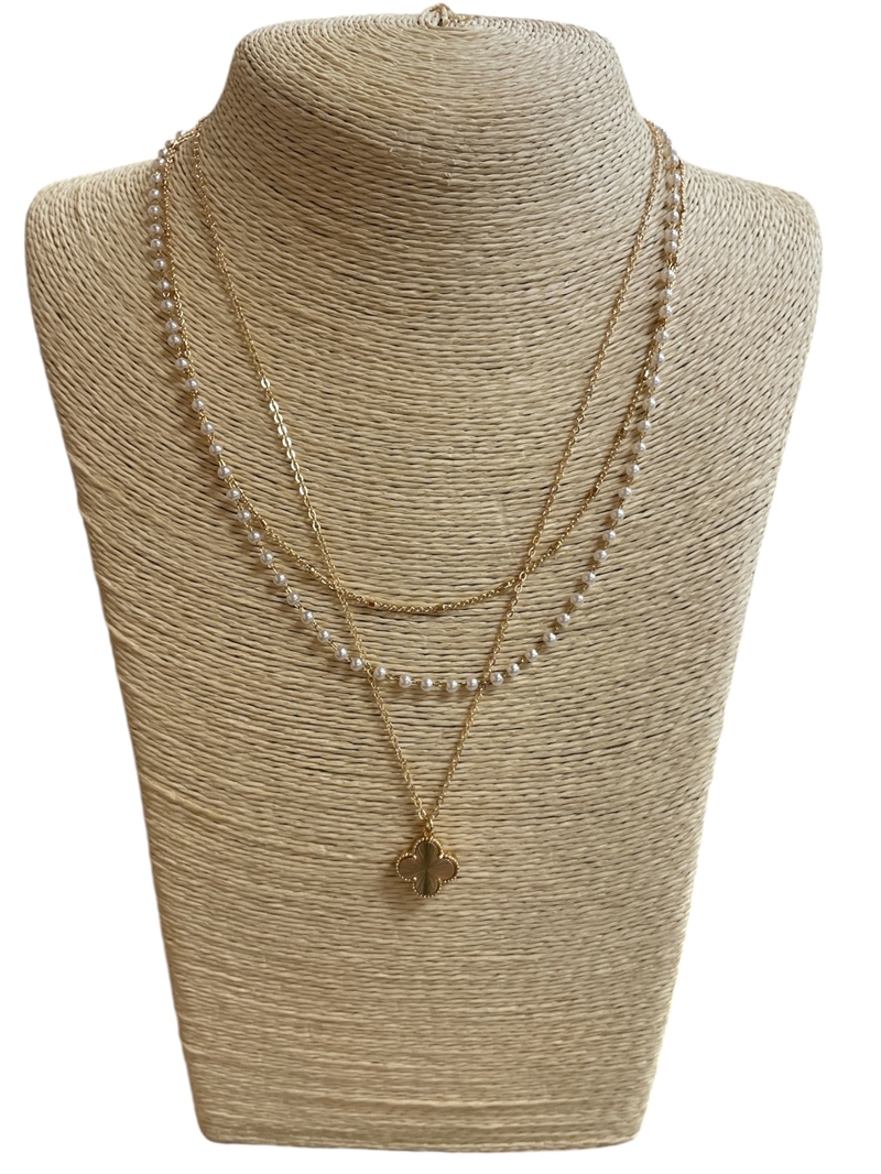 AN5515 MULTI LAYERED PEARL CLOVER NECKLACE