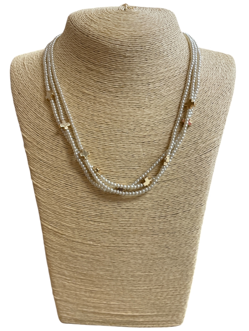 AN5516 CROSS LAYERED PEARL NECKLACE