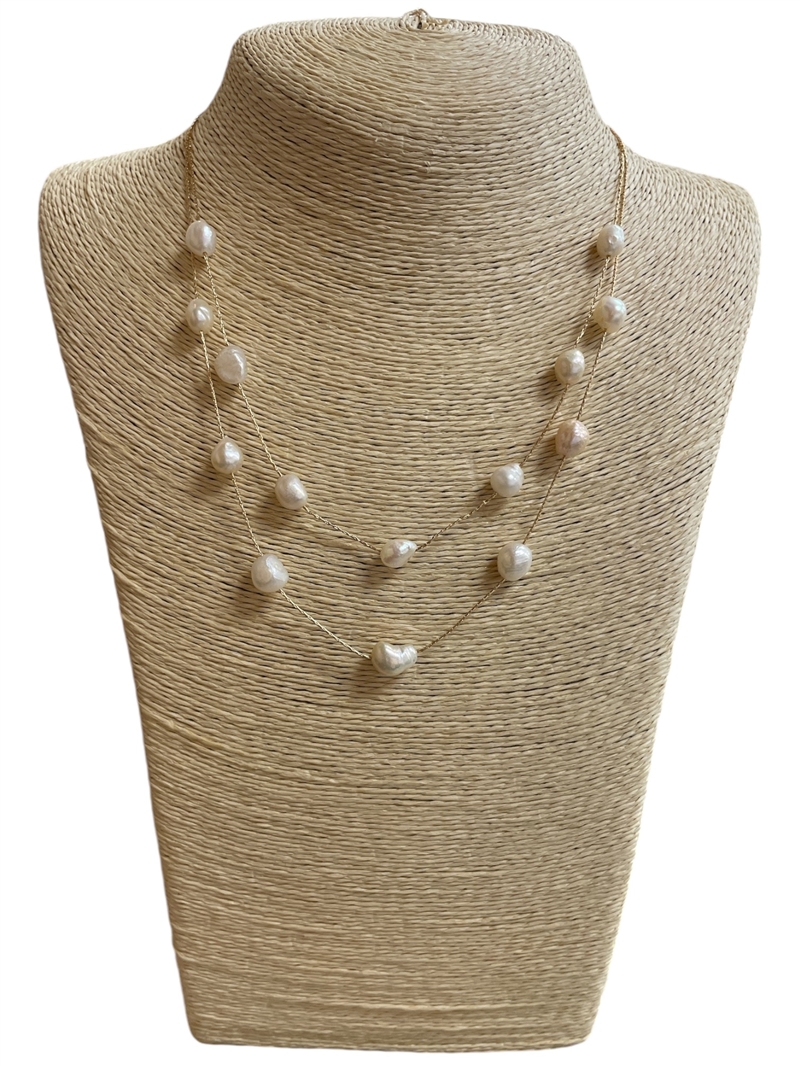 AN5530 LAYERED FRESH WATER PEARL GOLD NECKLACE