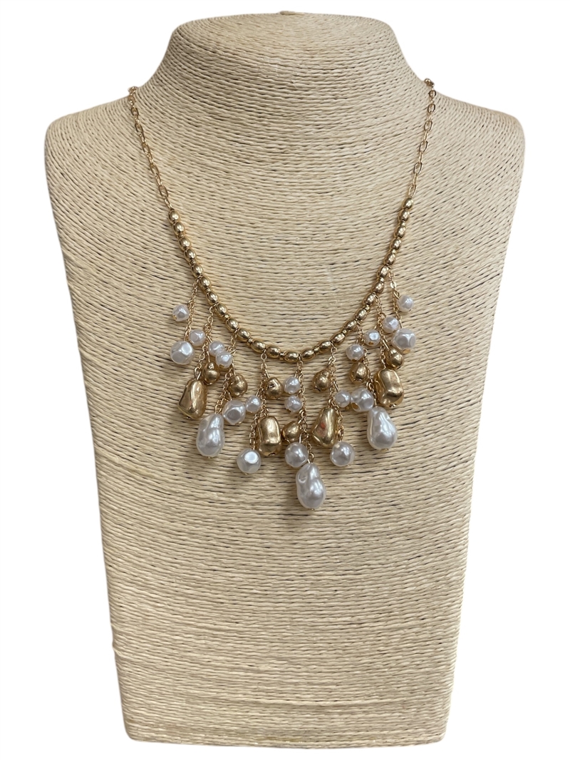 AN5684 GOLD PEARL BEADED DRAPE NECKLACE