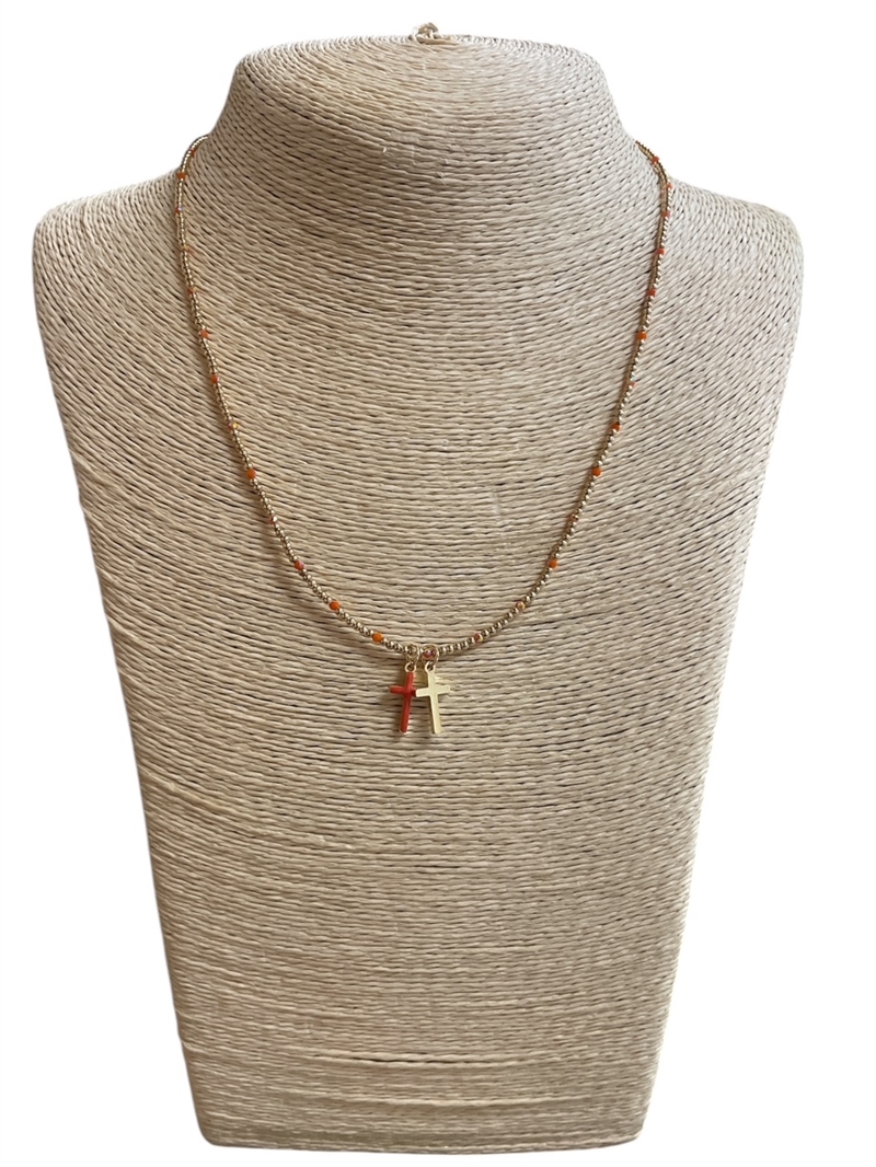 AN5851 SMALL CROSS BEADED SHORT NECKLACE