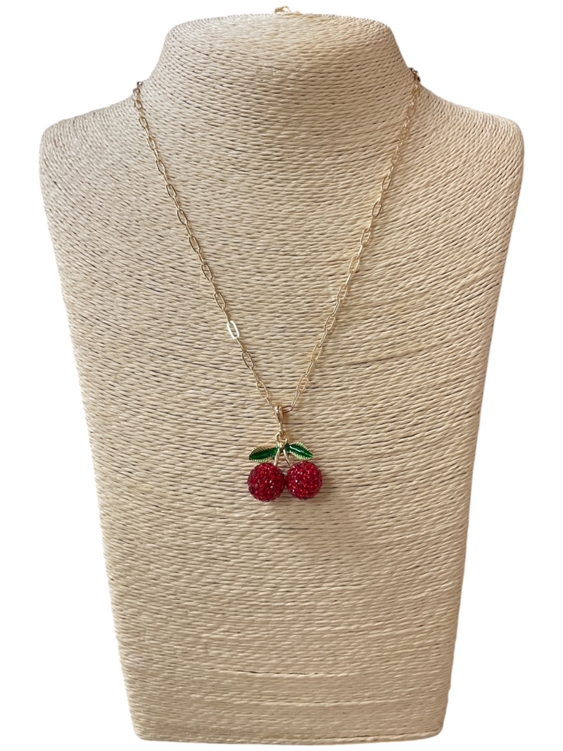 AN5962  RHINESTONE CHERRY SHORT NECKLACE