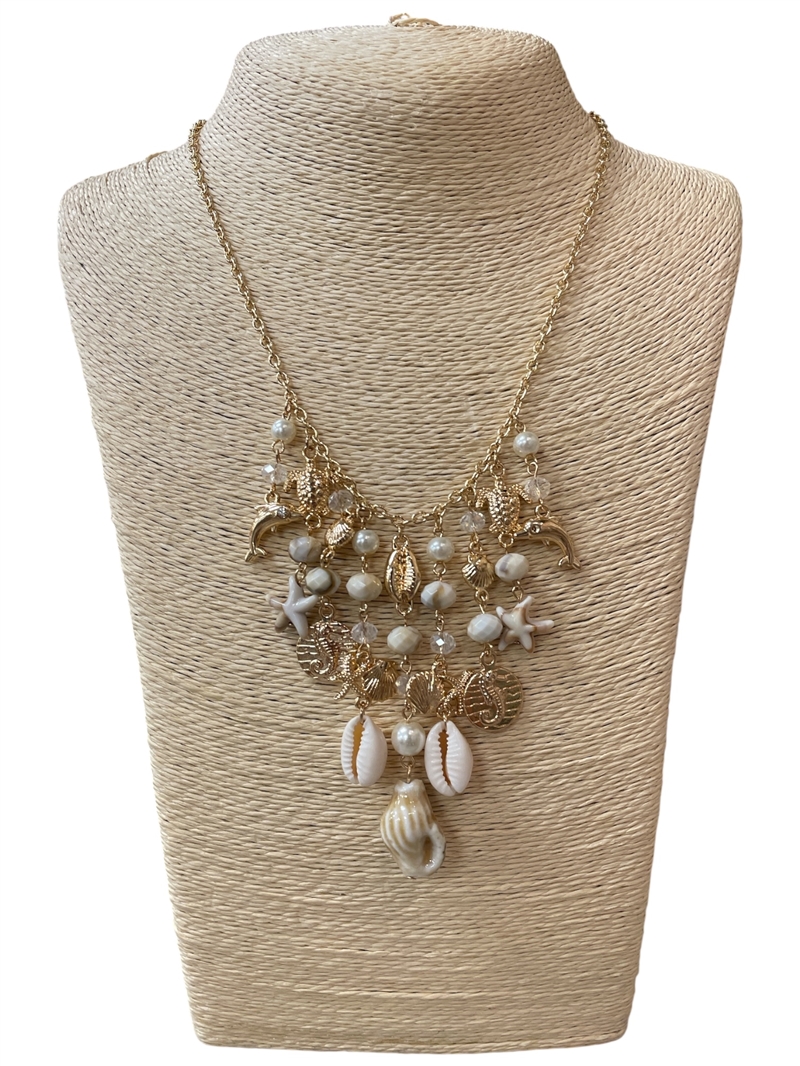 AN6014 SEA-LIFE MULTI CHARMS GOLD NECKLACE