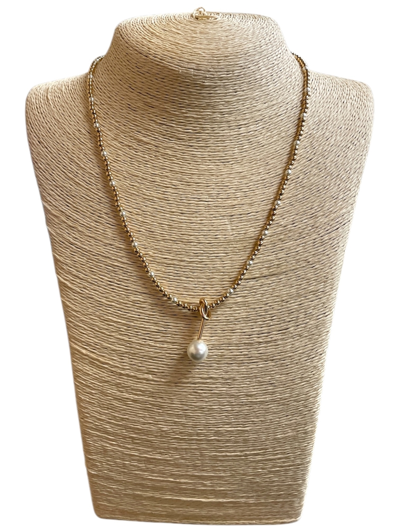 AN6088 GOLD SMALL BEADED PEARL DROP SHORT NECKLACE