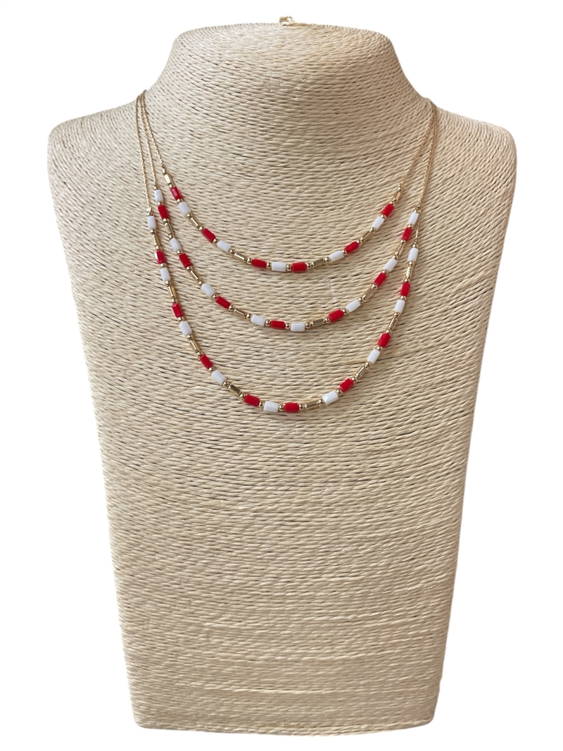 AN6096  RED WHITE LAYERED SHORT NECKLACE