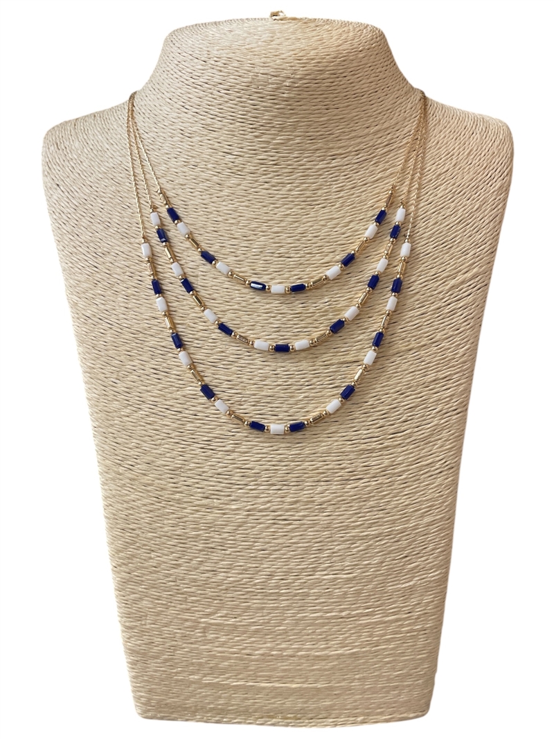 AN6096B   BLUE WHITE  LAYERED SHORT NECKLACE