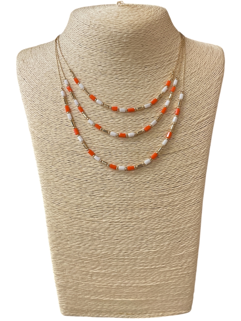 AN6096O  ORANGE  WHITE LAYERED SHORT NECKLACE