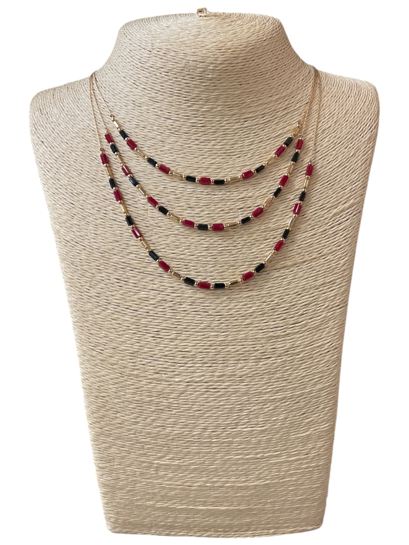 AN6096R  RED BLACK  LAYERED SHORT NECKLACE