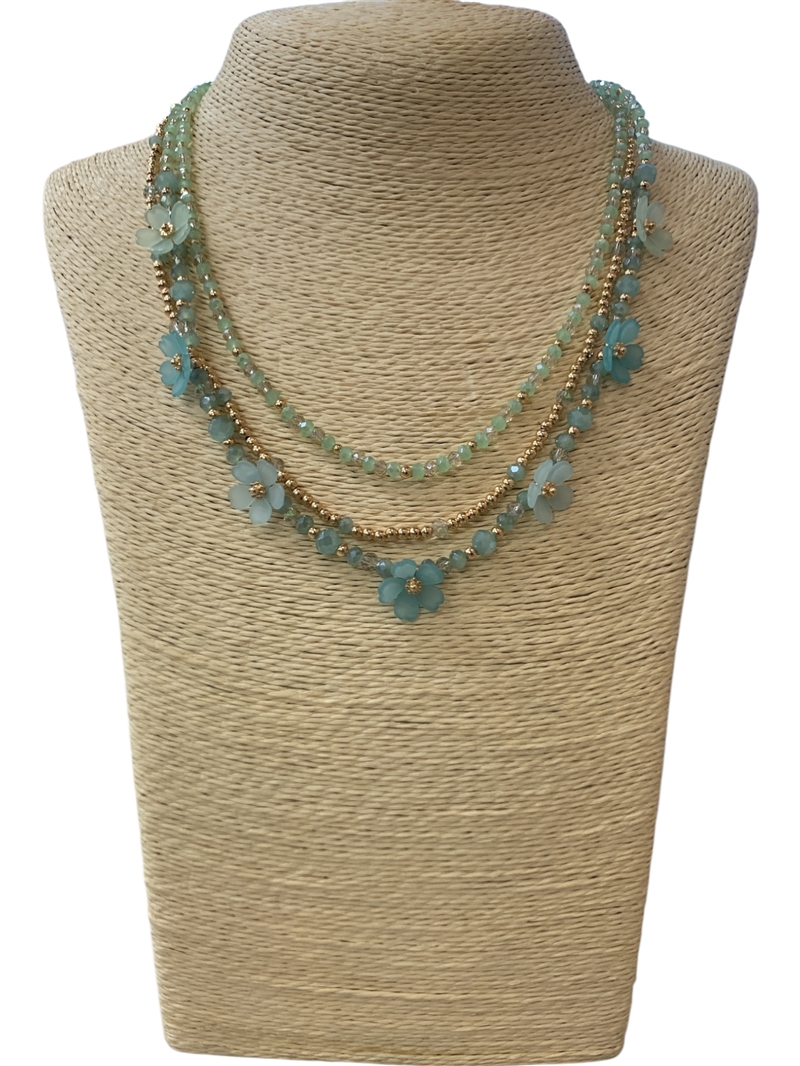 AN6137 CRYSTAL BEADED LAYERED FLOWER NECKLACE