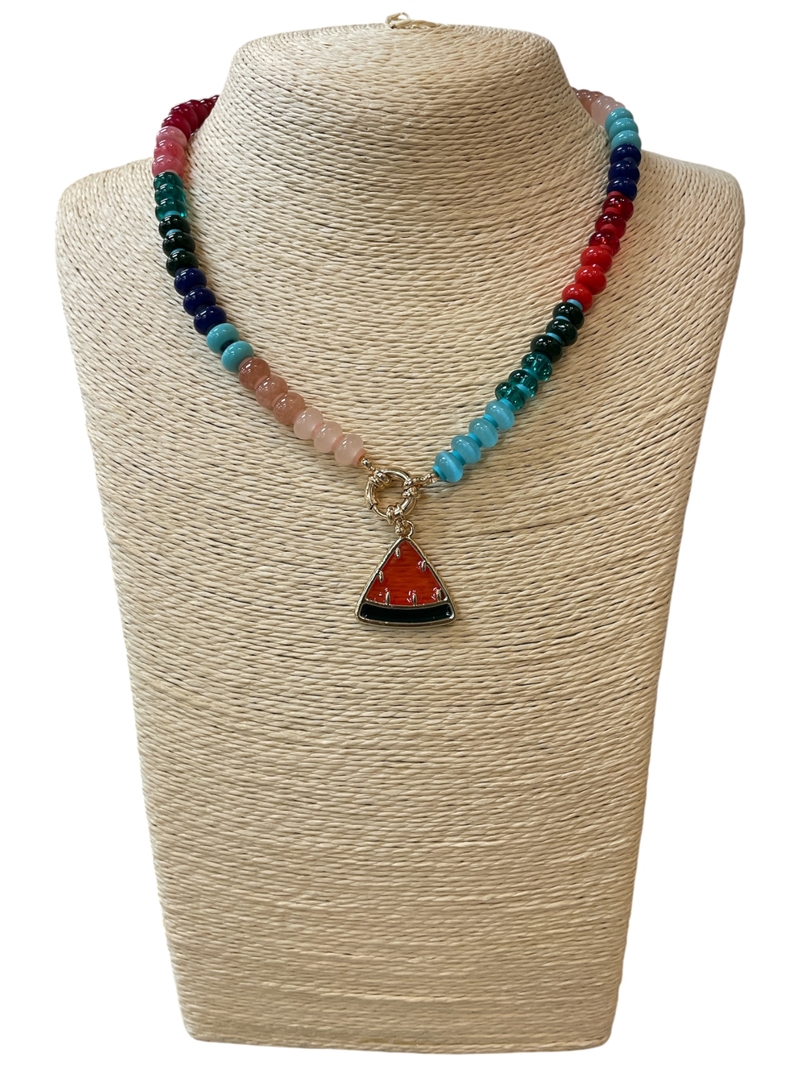 AN6184 SEMI PRECIOUS MULTI BEADED WATERMELON NECKLACE