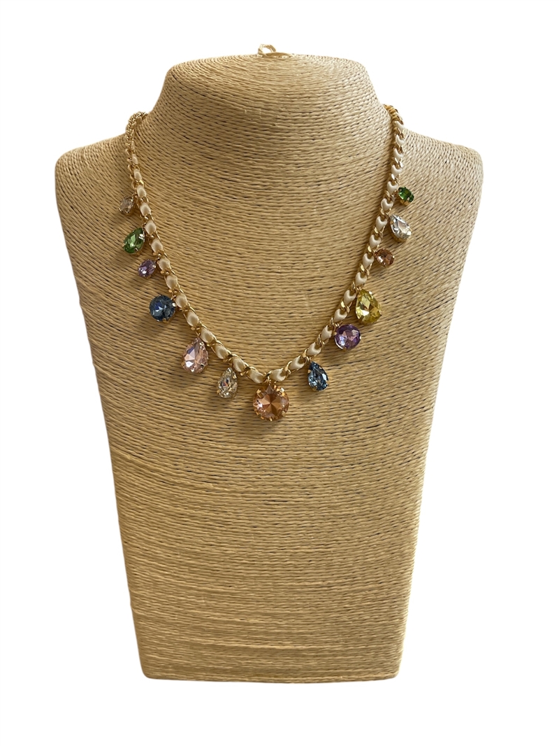 AN6247 KNITTED MULTI COLOR CRYSTAL CHARMS SHORT NECKLACE
