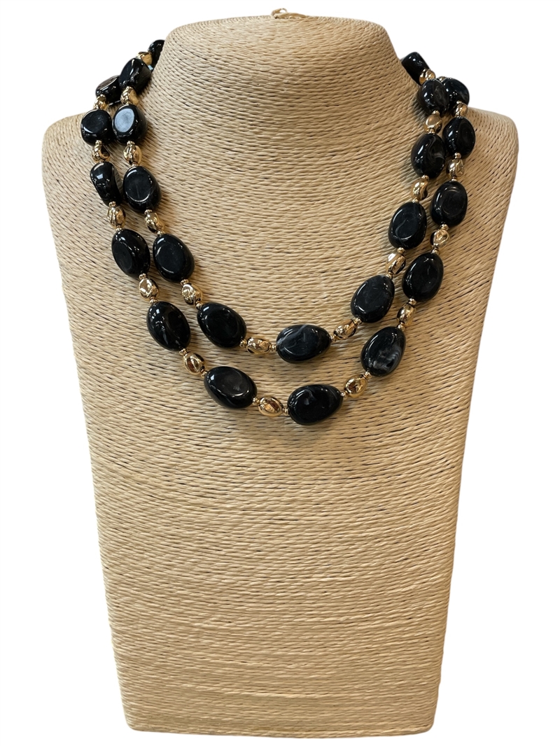 AN6258 ACRYLIC MULTI BEADED TWO LAYERED NECKLACE