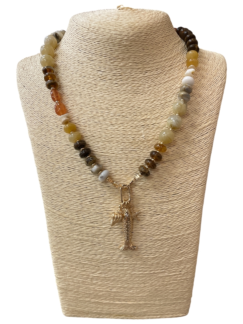 AN6279 GOLD FISH CHARMS MULTI ACRYLIC NECKLACE