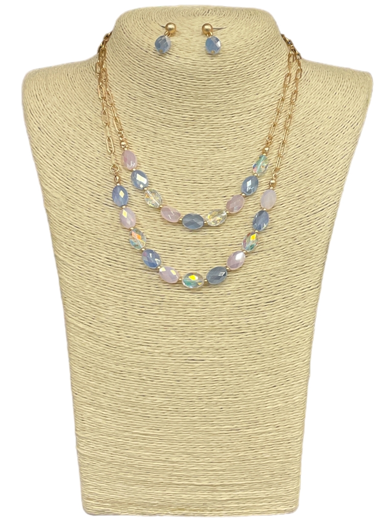 ANE20279P  PURPLE & PINK  CRYSTAL SHORT NECKLACE