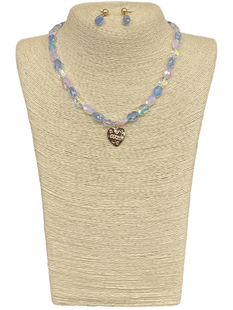 ANE20280P  PURPLE & PINK CRYSTAL SHORT NECKLACE
