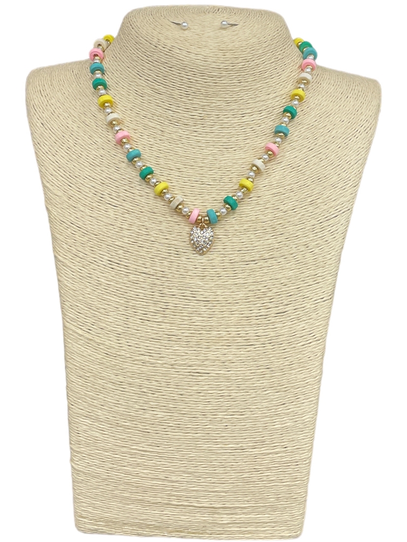 ANE20283 WOODEN & PEARL SHORT NECKLACE SET